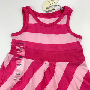 Girls Cotton On, pink stripe cotton casual dress, NEW, size 00, L: 37 cm