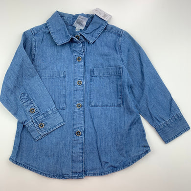 Girls Kids & Co, blue chambray cotton long sleeve shirt, NEW, size 1,  
