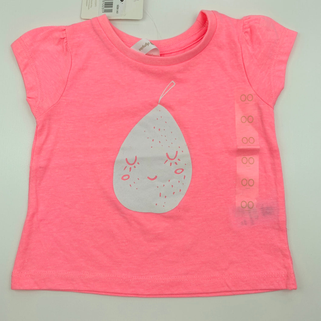 Girls Dymples, pink t-shirt top, pear, NEW, size 00,  