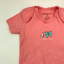 Load image into Gallery viewer, Girls Kiddiezoom, pink cotton bodysuit, romper, butterflies, EUC, size 6 months,  