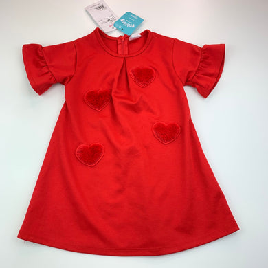 Girls Prenatal, red stretchy party dress, hearts, NEW, size 1, L: 44 cm