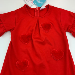 Girls Prenatal, red stretchy party dress, hearts, NEW, size 1, L: 44 cm