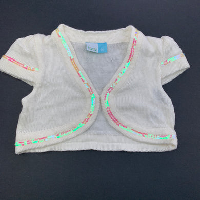 Girls H&T, cream knitted bolero cardigan, sequin trim, EUC, size 00,  