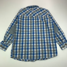 Load image into Gallery viewer, Boys Pumpkin Patch, checked cotton long sleeve shirt, second button missing, spare attached, FUC, size 5,  