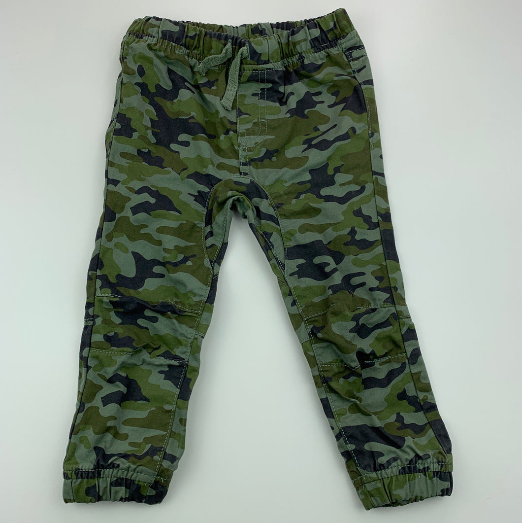 Boys Dymples, khaki camo print cotton pants, elasticated, EUC, size 1,  