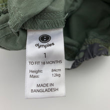 Load image into Gallery viewer, Boys Dymples, khaki camo print cotton pants, elasticated, EUC, size 1,  