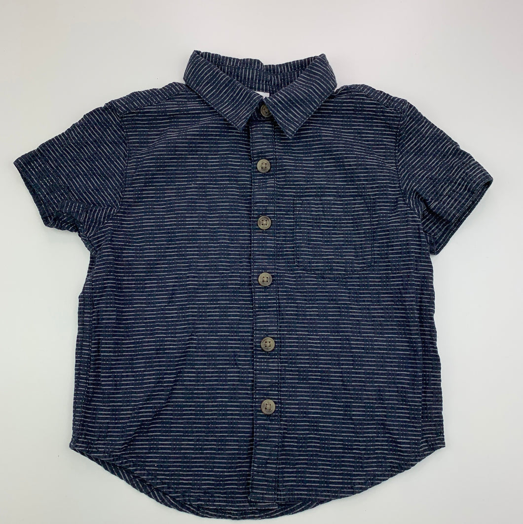 Boys H&T, navy cotton short-sleeved shirt, EUC, size 1,  