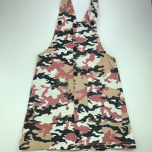 Load image into Gallery viewer, Girls KID, stretch denim camo print overalls, dress, pinafore, GUC, size 10, L: 71 cm