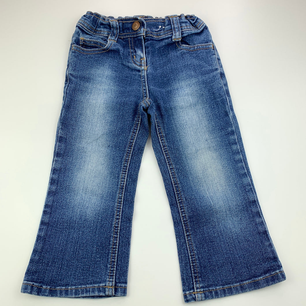 Girls Target, blue stretch denim jeans, adjustable, inside leg: 32 cm, GUC, size 2,  