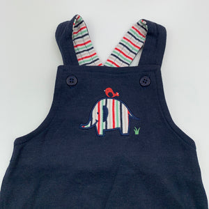 unisex Papoose, navy soft cotton romper, elephant, GUC, size 000,  