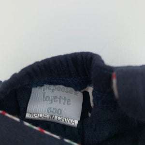 unisex Papoose, navy soft cotton romper, elephant, GUC, size 000,  