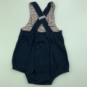 unisex Papoose, navy soft cotton romper, elephant, GUC, size 000,  