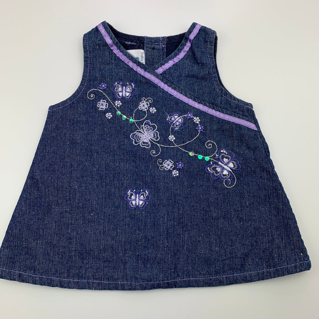 Girls Baby Baby, cotton lined embroidered casual dress, GUC, size 000, L: 32 cm