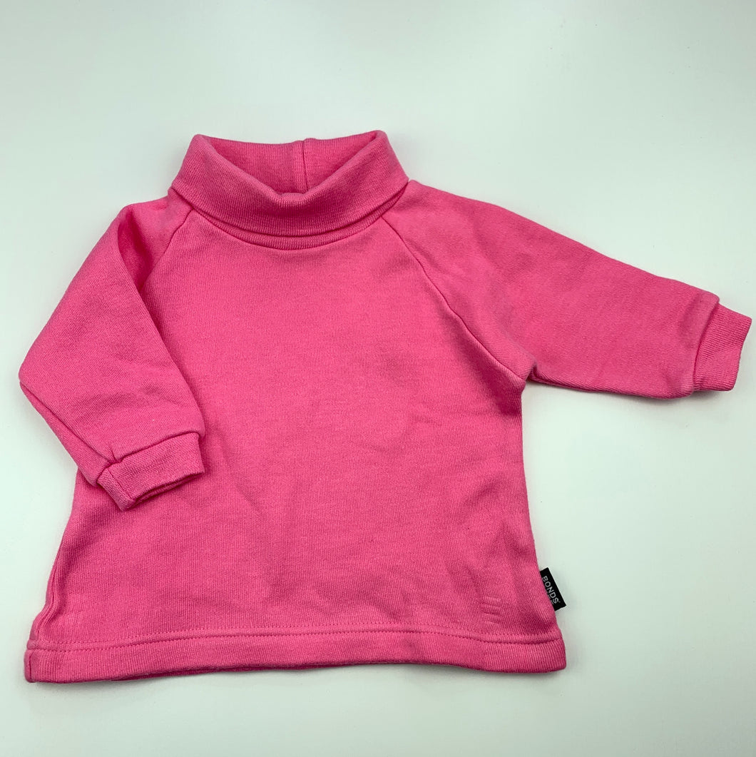 Girls Bonds, pink fleece lined cotton long sleeve top, EUC, size 000,  
