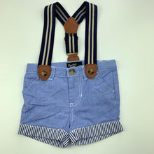 Load image into Gallery viewer, Boys Bardot Junior, lightweight cotton shorts, adjustable, braces, EUC, size 000,  