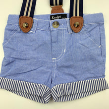 Load image into Gallery viewer, Boys Bardot Junior, lightweight cotton shorts, adjustable, braces, EUC, size 000,  