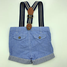 Load image into Gallery viewer, Boys Bardot Junior, lightweight cotton shorts, adjustable, braces, EUC, size 000,  