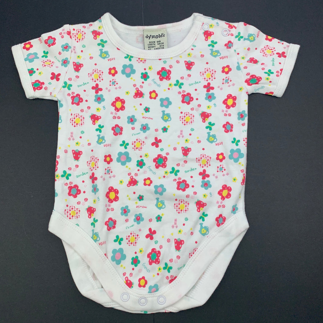Girls Dymples, floral cotton bodysuit, romper, GUC, size 00,  