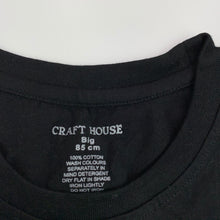 Load image into Gallery viewer, unisex Kraft house, black cotton t-shirt top, India, armpit to armpit: 41 cm, L: 51 cm, EUC, size 10,  