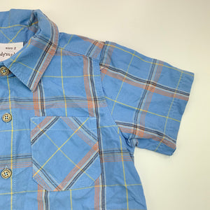 Boys Dymples, blue check cotton short-sleeved shirt, EUC, size 2,  