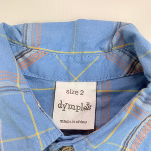 Boys Dymples, blue check cotton short-sleeved shirt, EUC, size 2,  