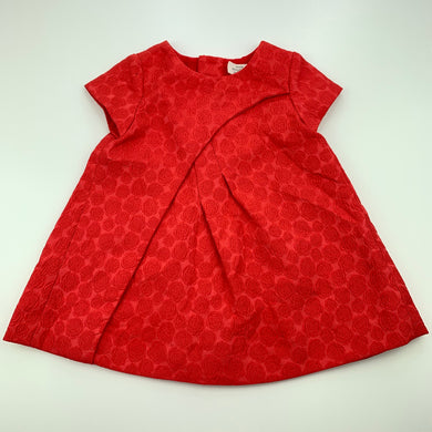 Girls Zara, cotton lined red floral party dress, small marks front right shoulder, FUC, size 0, L: 37cm