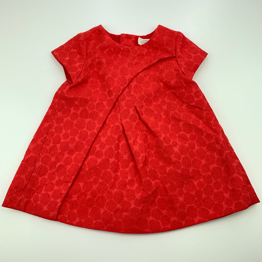 Girls Zara, cotton lined red floral party dress, small marks front right shoulder, FUC, size 0, L: 37cm