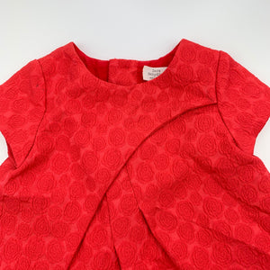 Girls Zara, cotton lined red floral party dress, small marks front right shoulder, FUC, size 0, L: 37cm