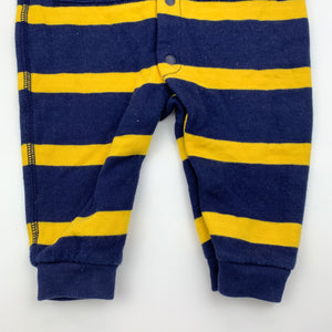 Boys striped, fleece lined hooded romper, labels removed, FUC, size 0,  