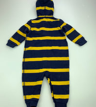 Load image into Gallery viewer, Boys striped, fleece lined hooded romper, labels removed, FUC, size 0,  