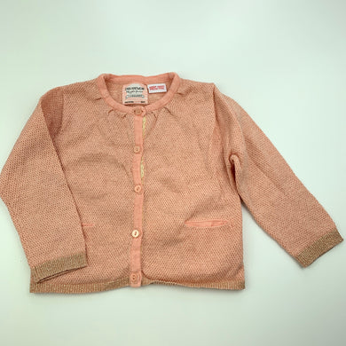 Girls Zara, pink & gold metallic lightweight knit cardigan, GUC, size 0,  