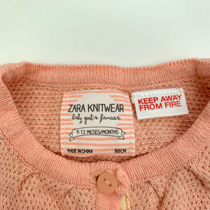 Girls Zara, pink & gold metallic lightweight knit cardigan, GUC, size 0,  