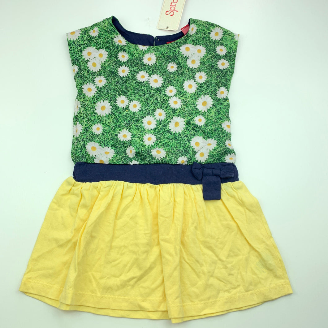 Girls Sprout, spliced casual dress, daisies, NEW, size 1, L: 47 cm
