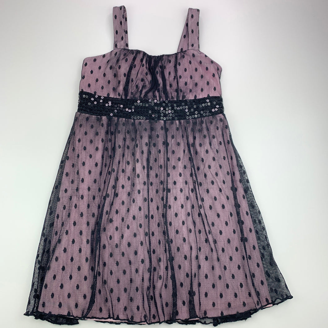 Girls Target, lined black lace party dress, sequins, GUC, size 8, L: 61 cm