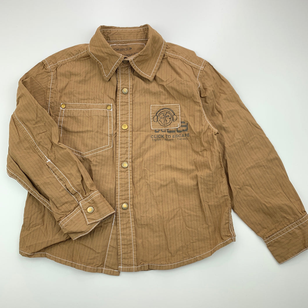 Boys Okaidi, lightweight cotton long sleeve shirt, poppers, FUC, size 4,  