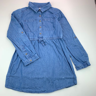 Girls Anko, blue chambray cotton shirt dress, GUC, size 7, L: 58 cm