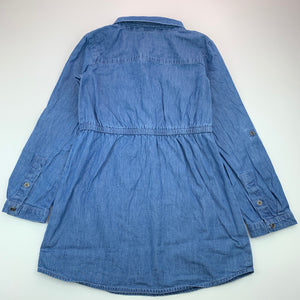 Girls Anko, blue chambray cotton shirt dress, GUC, size 7, L: 58 cm