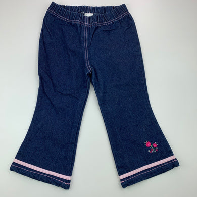 Girls Target, dark denim boot cut pants, elasticated, inside leg: 32 cm, GUC, size 2,  
