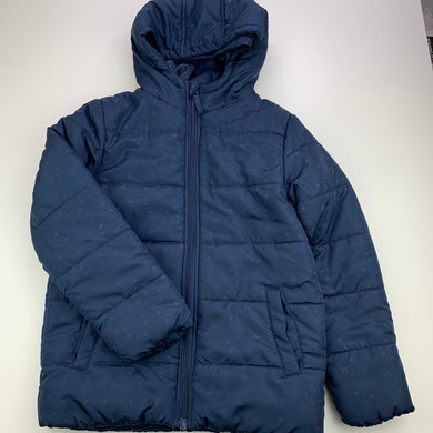 Girls Anko, navy hooded jacket / coat, L: 51cm, FUC, size 8,  