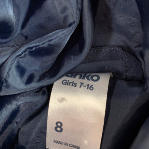 Girls Anko, navy hooded jacket / coat, L: 51cm, FUC, size 8,  
