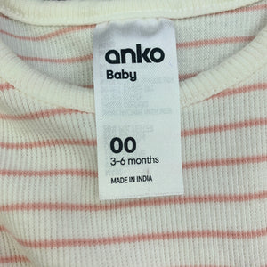 Girls Anko, pink & white long sleeve dress, EUC, size 00, L: 38cm