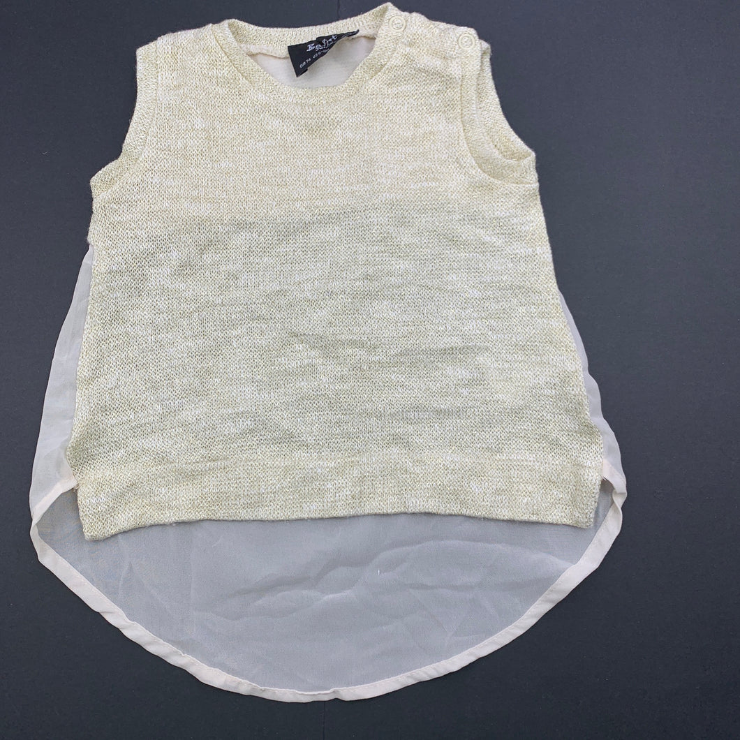 Girls Bardot Junior, gold lightweight top, GUC, size 0,  