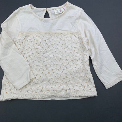 Girls Zara, cotton long sleeve top, lace detail, EUC, size 0,  