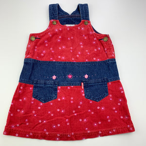 Girls Osh Kosh, vintage floral corduroy overalls dress / pinafore, FUC, size 1, L: 49cm