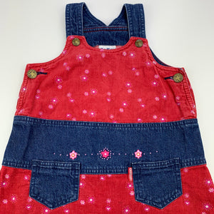 Girls Osh Kosh, vintage floral corduroy overalls dress / pinafore, FUC, size 1, L: 49cm