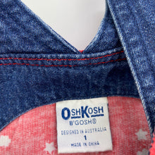 Load image into Gallery viewer, Girls Osh Kosh, vintage floral corduroy overalls dress / pinafore, FUC, size 1, L: 49cm