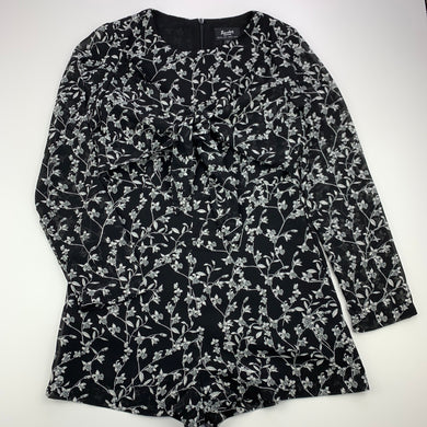 Girls Bardot Junior, lined black & white floral playsuit, small catches on shorts, FUC, size 10,  