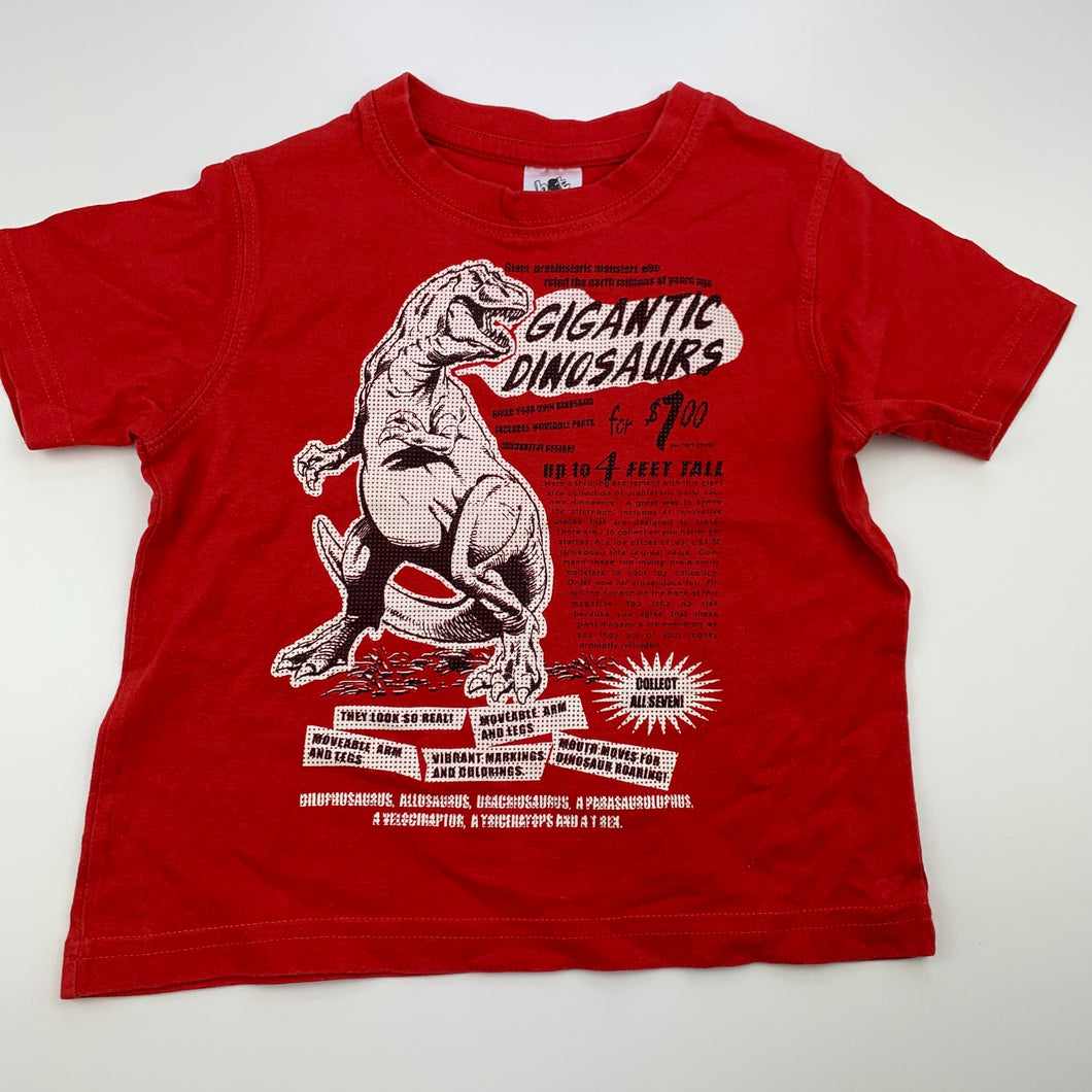 Boys H&T, red cotton t-shirt / top, dinosaur, GUC, size 1,  