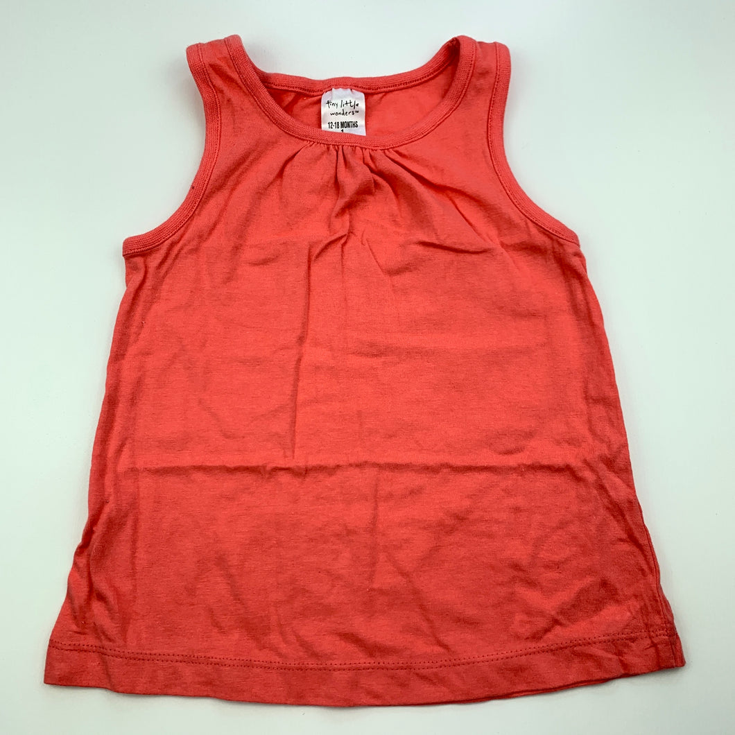 Girls Tiny Little Wonders, coral cotton singlet / tank top, EUC, size 1,  