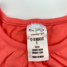 Load image into Gallery viewer, Girls Tiny Little Wonders, coral cotton singlet / tank top, EUC, size 1,  